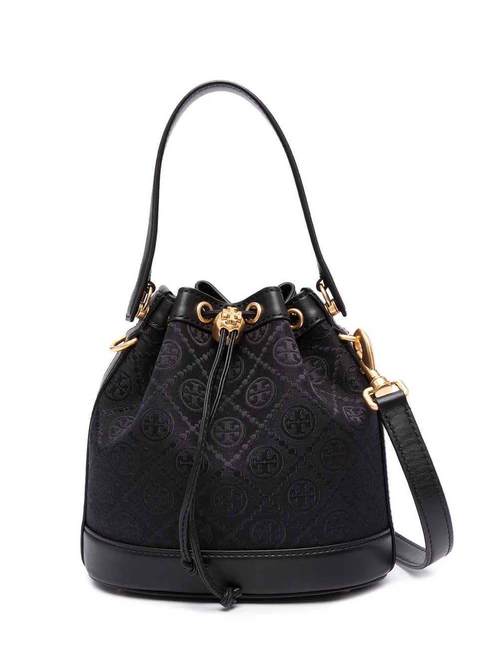 TORY BURCH T Monogram Jacquard Mini Bucket Bag Black Crossbody
